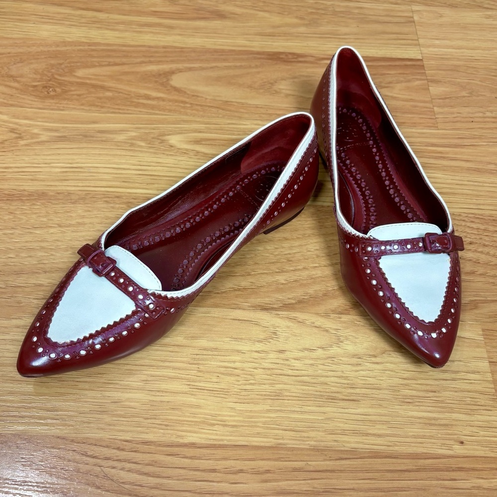 Tory Burch Burgundy and Cream Women's Flat Loafers